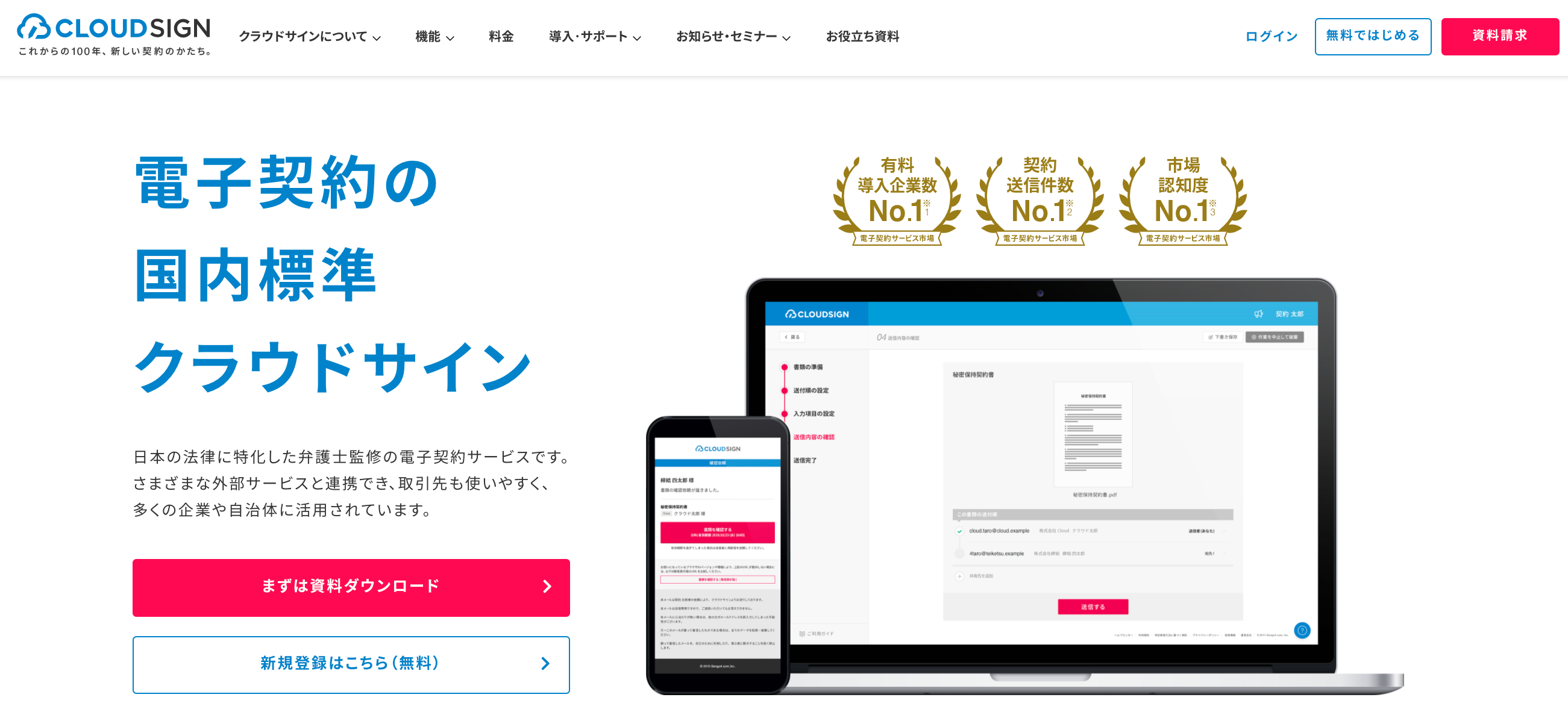クラウドサイン公式サイトのメインビジュアル